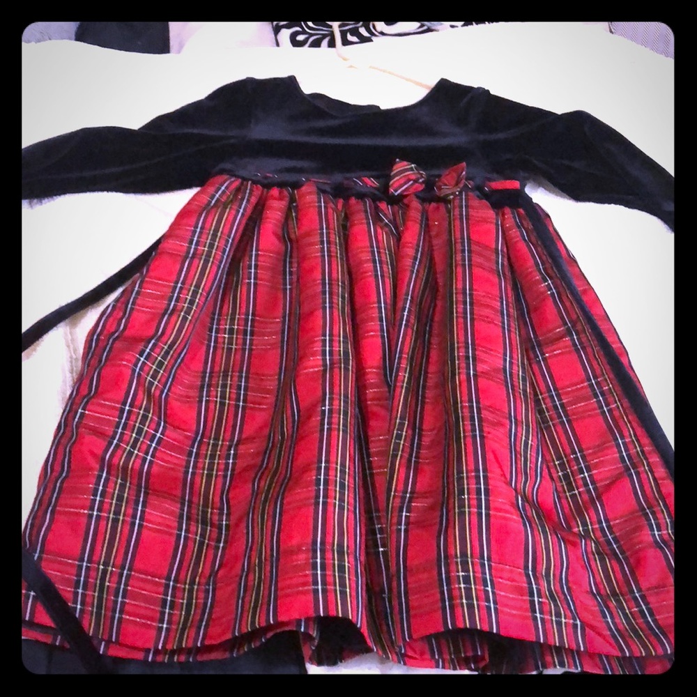 Girls plaid bottom long sleeve party dress